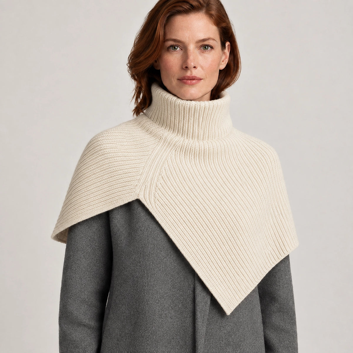 Belvara Ribbed Knit Wrap — Cream (apparel front)