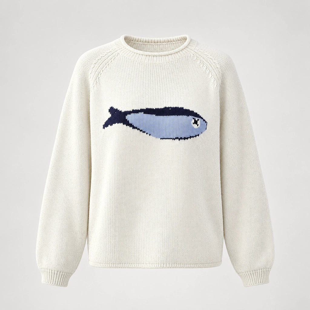 Brinley Intarsia Knit Sweater — Cream (apparel solo)