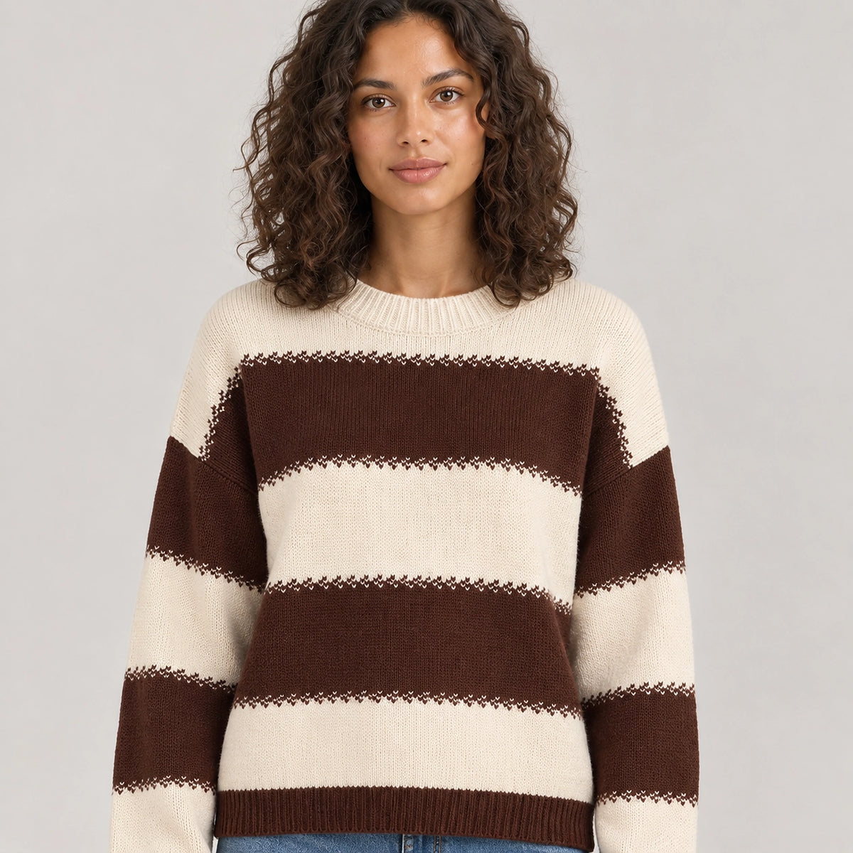 Dalroy Striped Knit Sweater — Cream Chocolate Stripe (apparel detail)