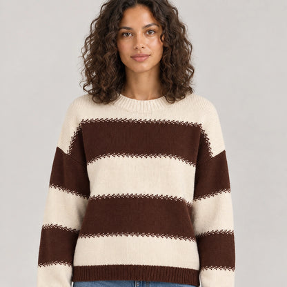 Dalroy Striped Knit Sweater — Cream Chocolate Stripe (apparel detail)