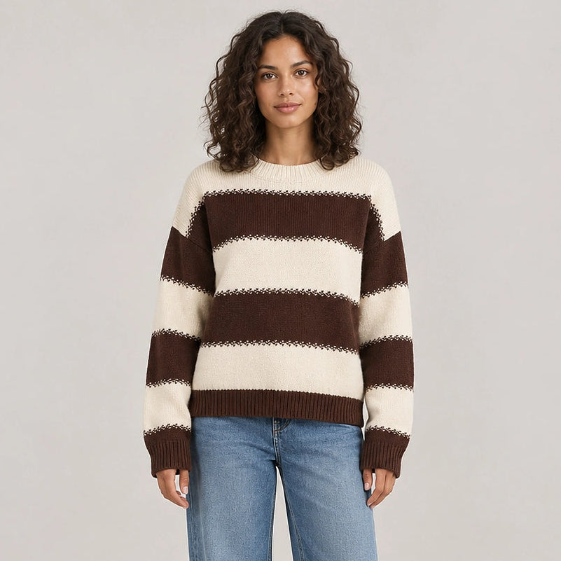 Dalroy Striped Knit Sweater — Cream Chocolate Stripe (apparel front)