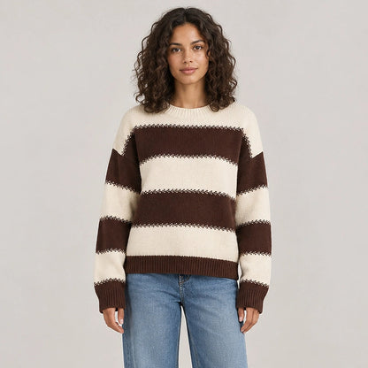 Dalroy Striped Knit Sweater — Cream Chocolate Stripe (apparel front)