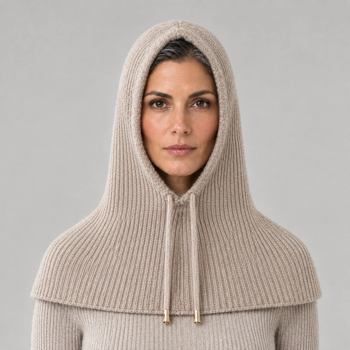 Brynn Wool Blend Balaclava Hood — Cream (headwear model front)