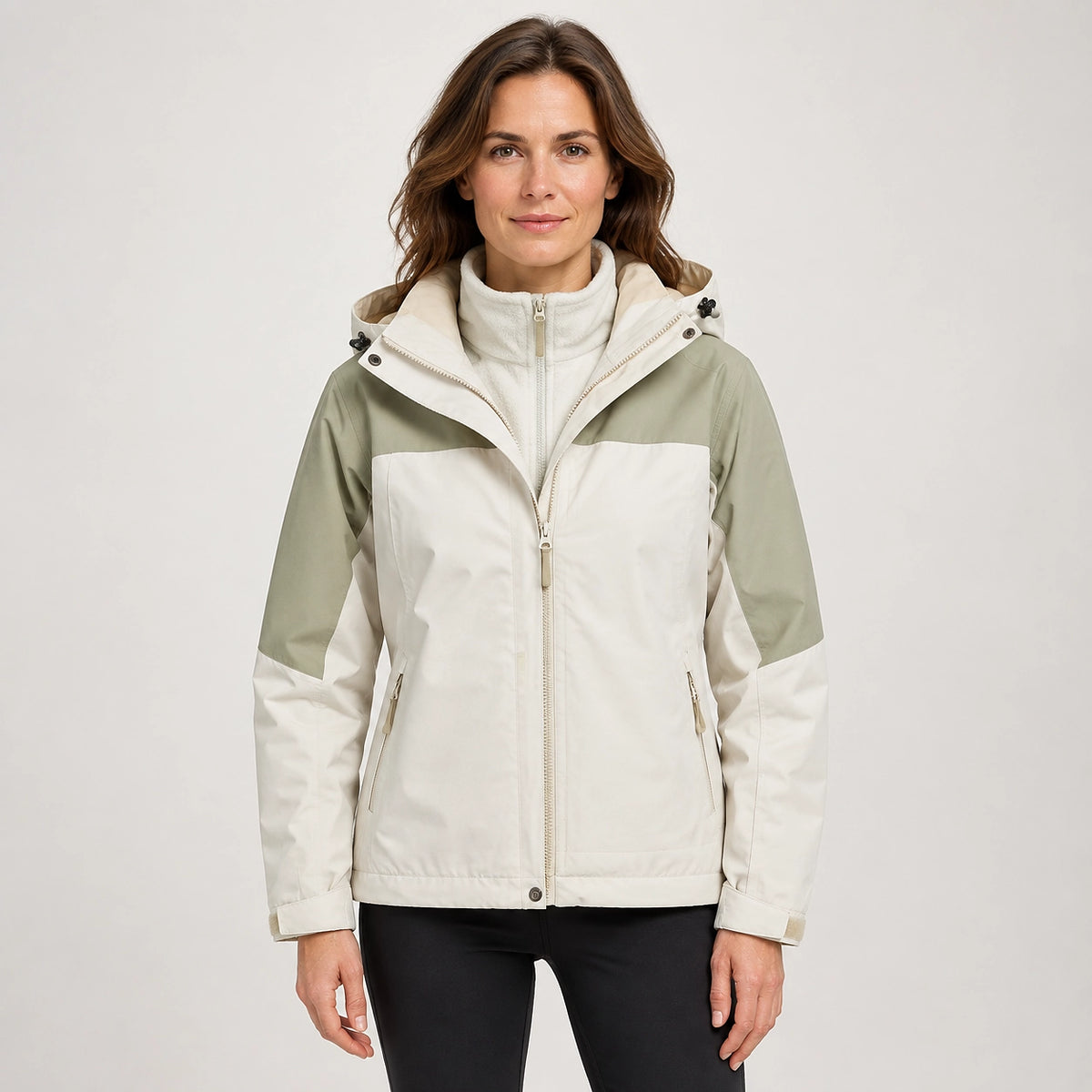 Brindal Hooded Shell Jacket — Cream & Sage (apparel front)