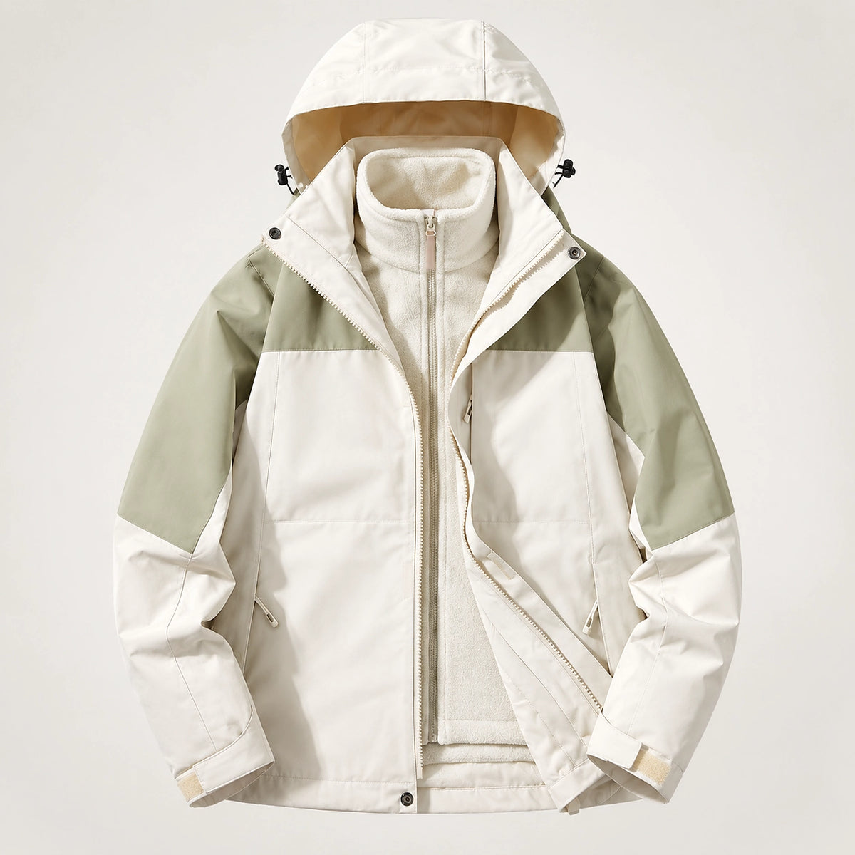 Brindal Hooded Shell Jacket — Cream & Sage (apparel solo)