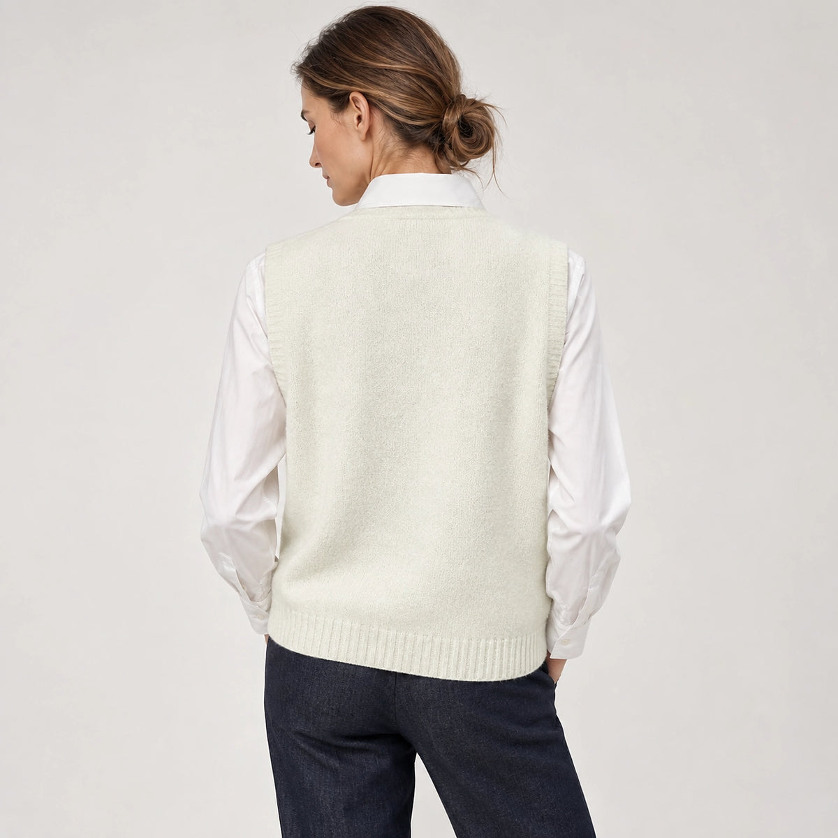 Harlo Wool Sweater Vest — Cream White (apparel back)