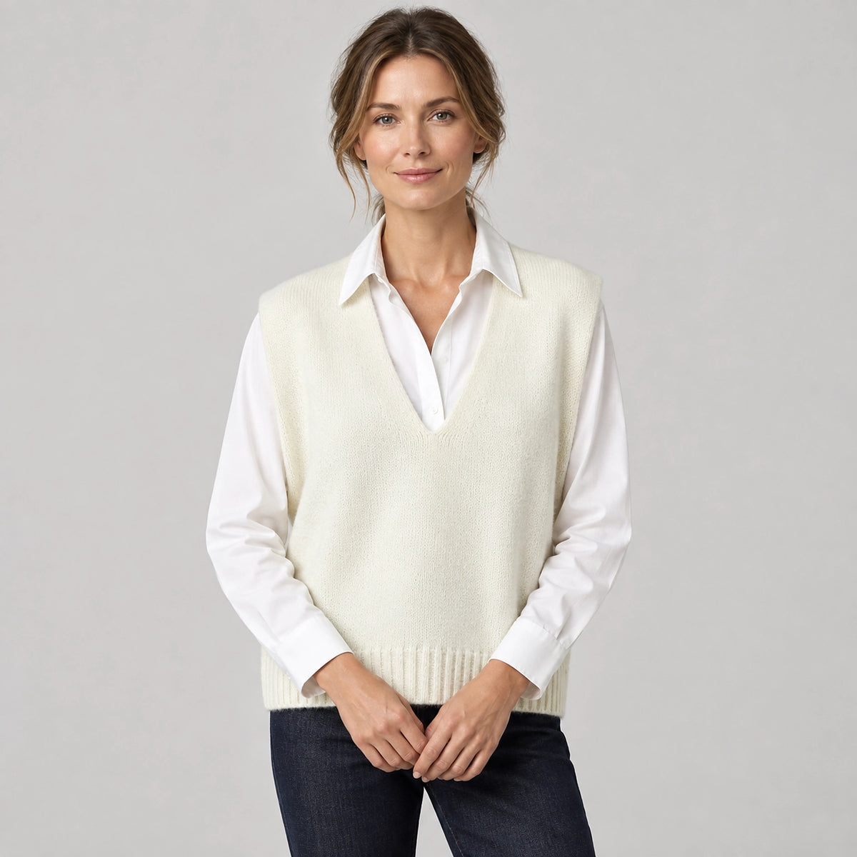 Harlo Wool Sweater Vest — Cream White (apparel front)