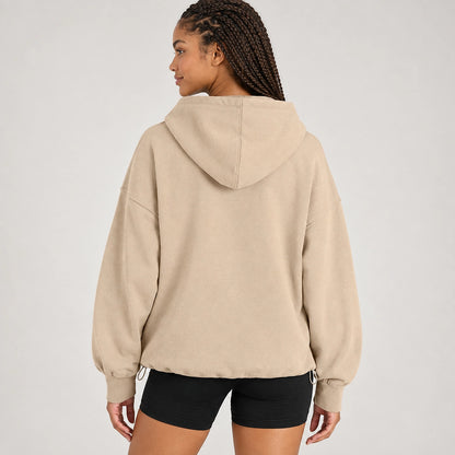 Brelyn Oversized Half-Zip Hoodie — Creamy-white (apparel back)