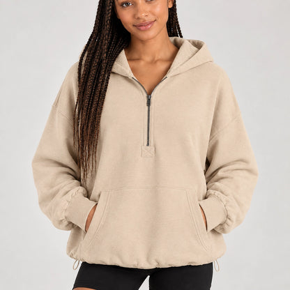 Brelyn Oversized Half-Zip Hoodie — Creamy-white (apparel detail)