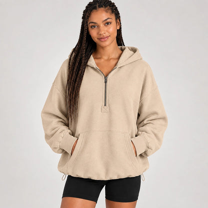 Brelyn Oversized Half-Zip Hoodie — Creamy-white (apparel front)