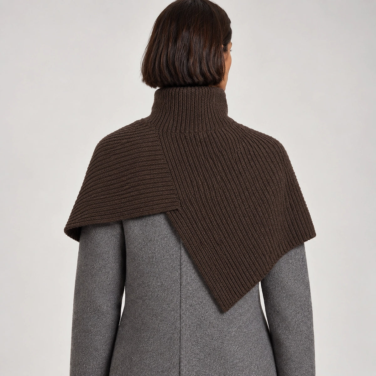 Belvara Ribbed Knit Wrap — Dark Brown (apparel back)