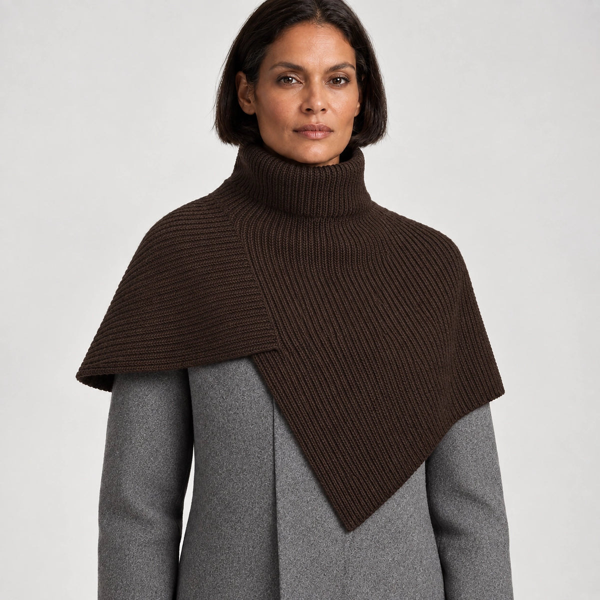 Belvara Ribbed Knit Wrap — Dark Brown (apparel front)