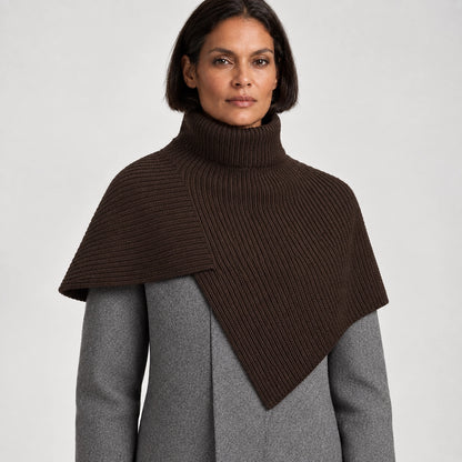 Belvara Ribbed Knit Wrap — Dark Brown (apparel front)