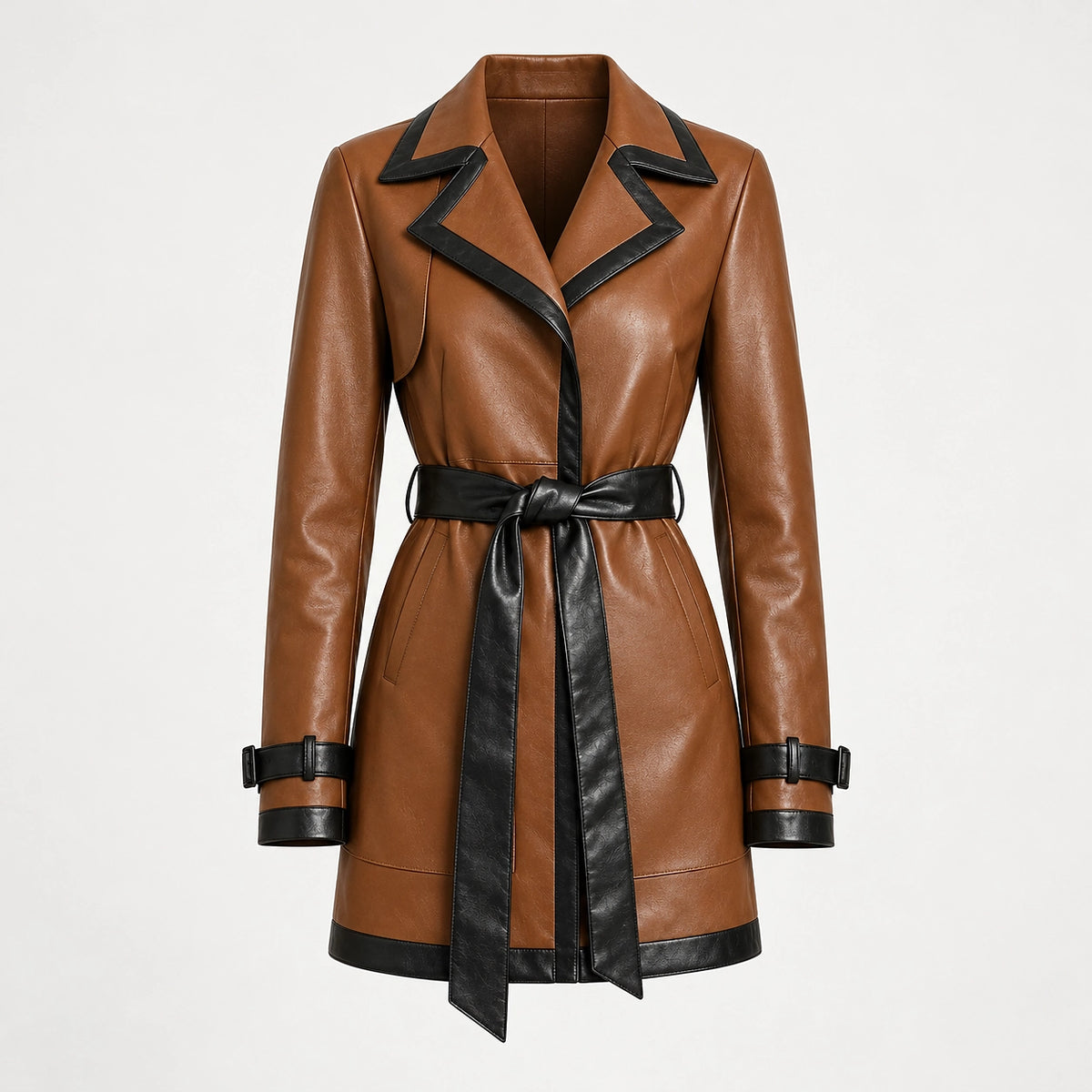 Darovi Belted Leather Trench Coat — Dark Brown (apparel solo)