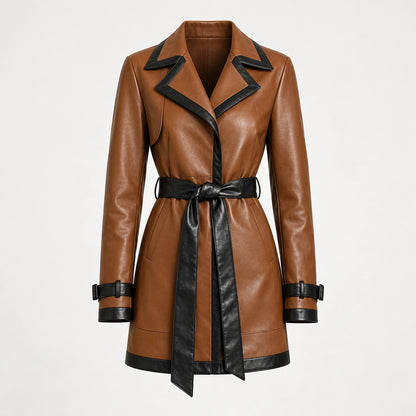 Darovi Belted Leather Trench Coat — Dark Brown (apparel solo)