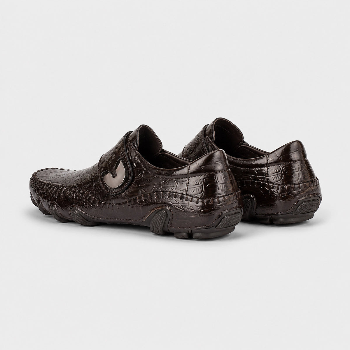 Halston Genuine Leather Loafers — Dark Brown Crocodile (mens shoe angle)