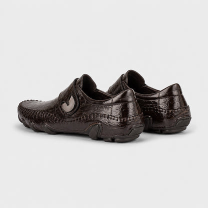 Halston Genuine Leather Loafers — Dark Brown Crocodile (mens shoe angle)