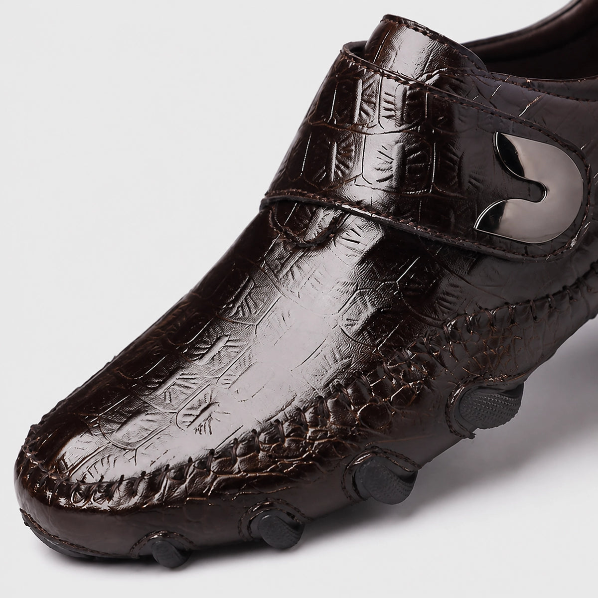 Halston Genuine Leather Loafers — Dark Brown Crocodile (mens shoe zoom)