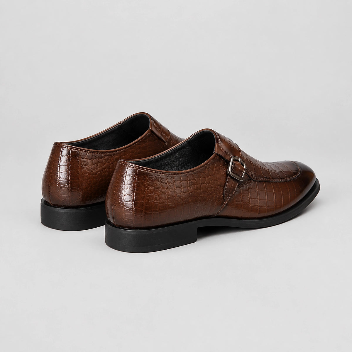 Delvoro Leather Monk Strap Loafers — Dark Brown (mens shoe angle)