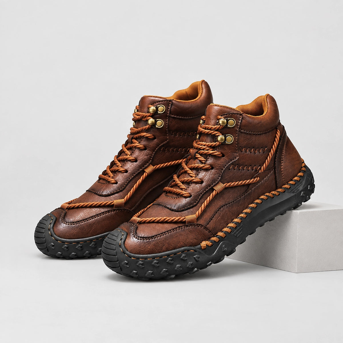 Dravell Leather High-Top Boots — Dark Brown (mens shoe pedestal)
