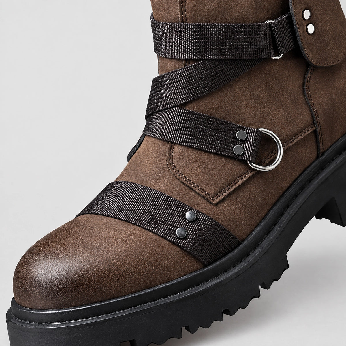 Dravek Leather Combat Boots — Dark Brown (mens shoe zoom)