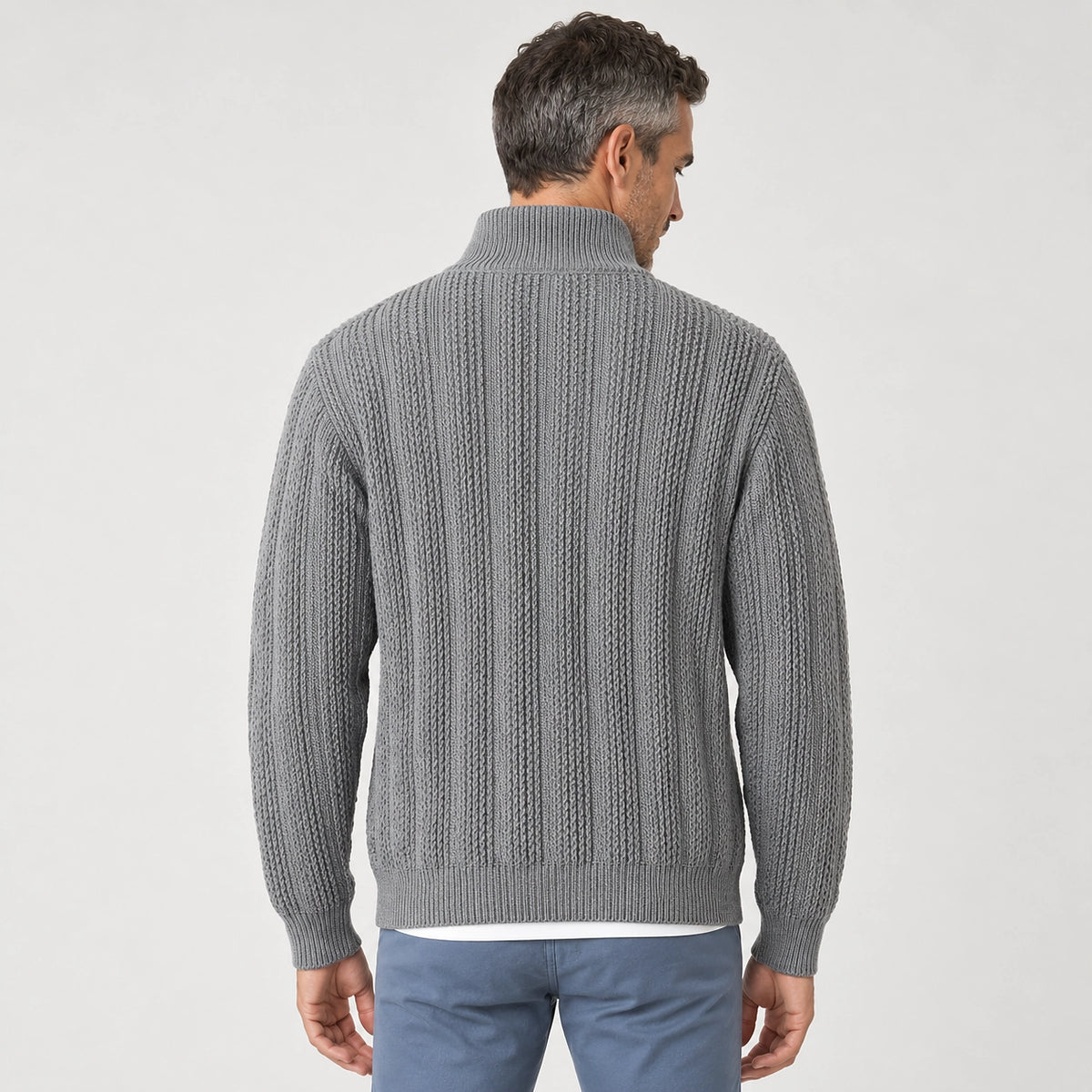 Daxton Ribbed Knit Cardigan — Dark Gray (apparel back)