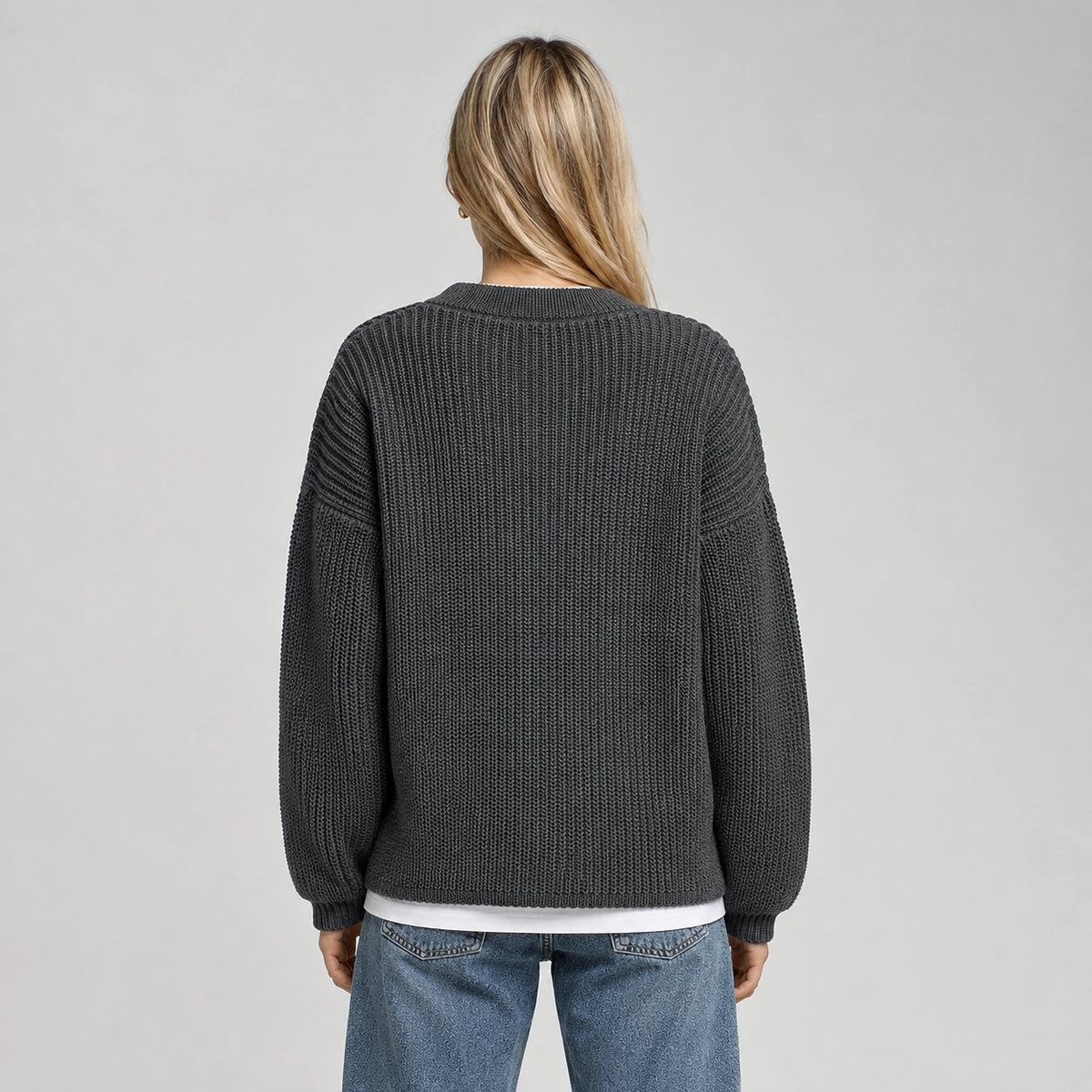 Brynn Ribbed Knit Sweater — Dark Gray (apparel back)