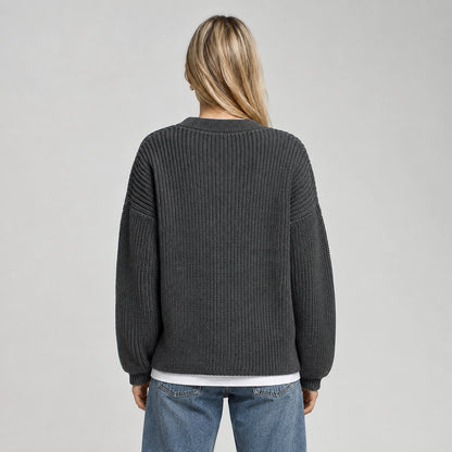 Brynn Ribbed Knit Sweater — Dark Gray (apparel back)