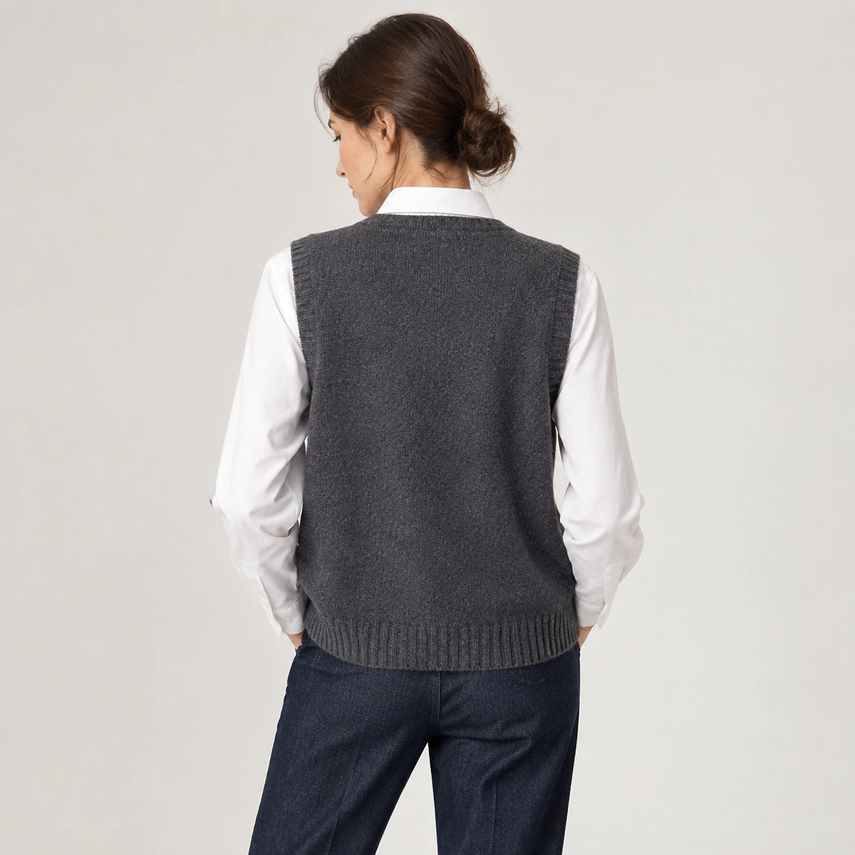 Harlo Wool Sweater Vest — Dark Gray (apparel back)