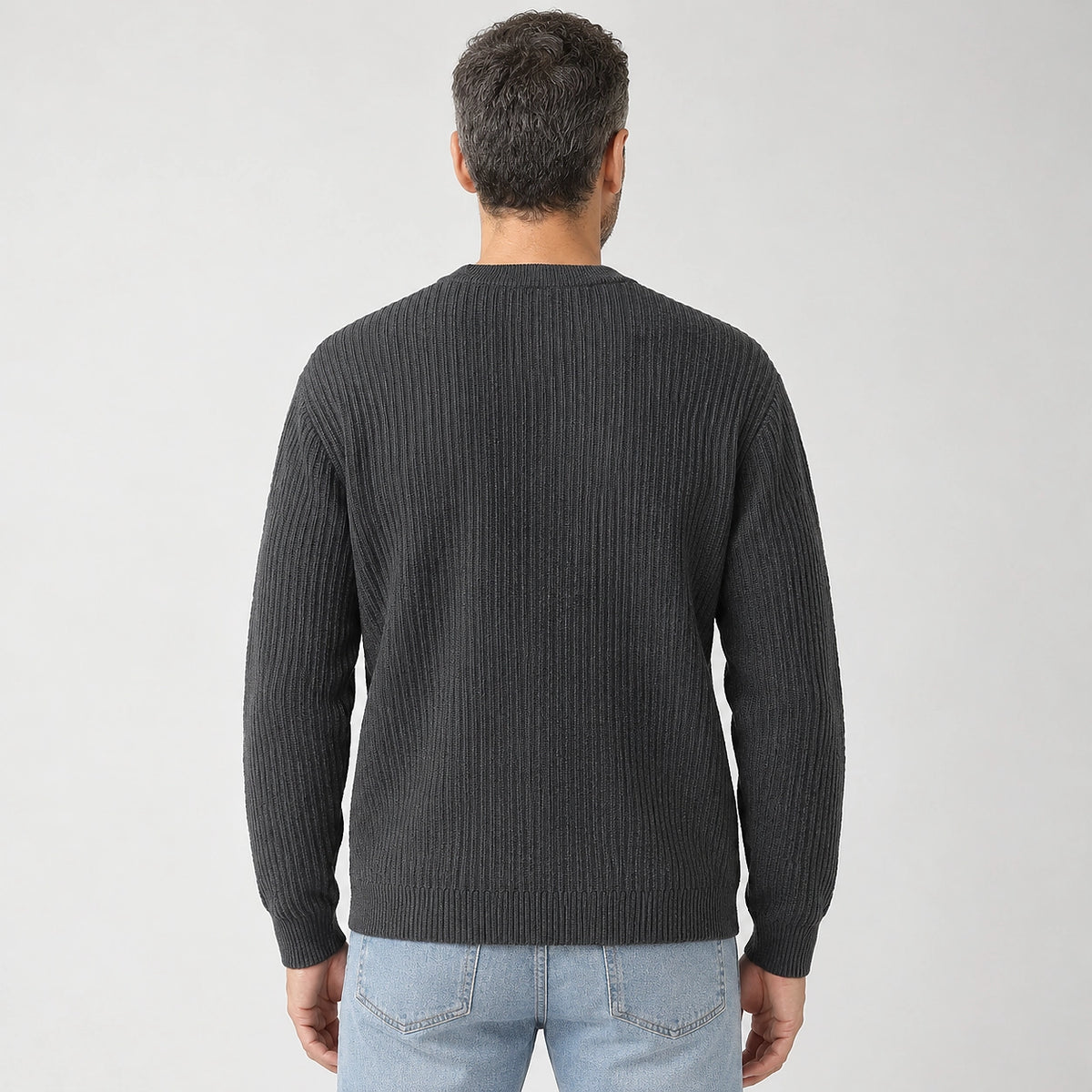 Harlen Ribbed Crewneck Sweater — Dark Gray (apparel back)