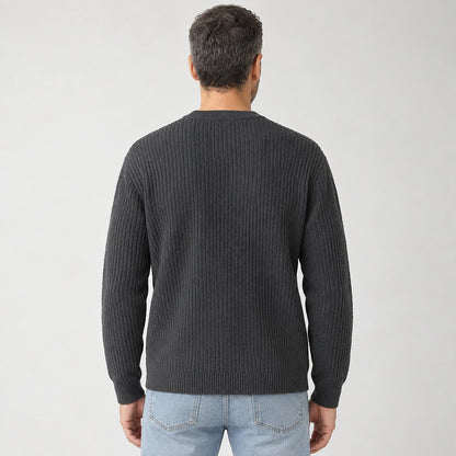 Harlen Ribbed Crewneck Sweater — Dark Gray (apparel back)
