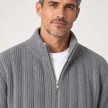 Daxton Ribbed Knit Cardigan — Dark Gray (apparel detail)