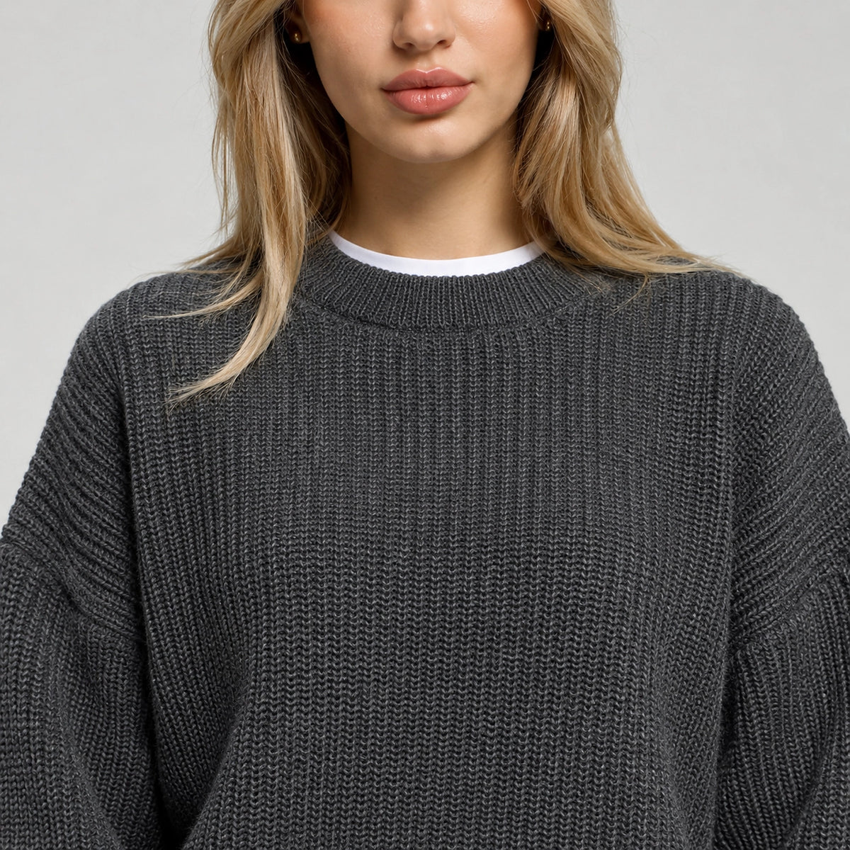 Brynn Ribbed Knit Sweater — Dark Gray (apparel detail)
