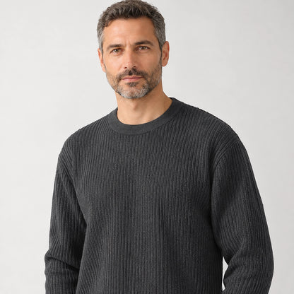 Harlen Ribbed Crewneck Sweater — Dark Gray (apparel detail)