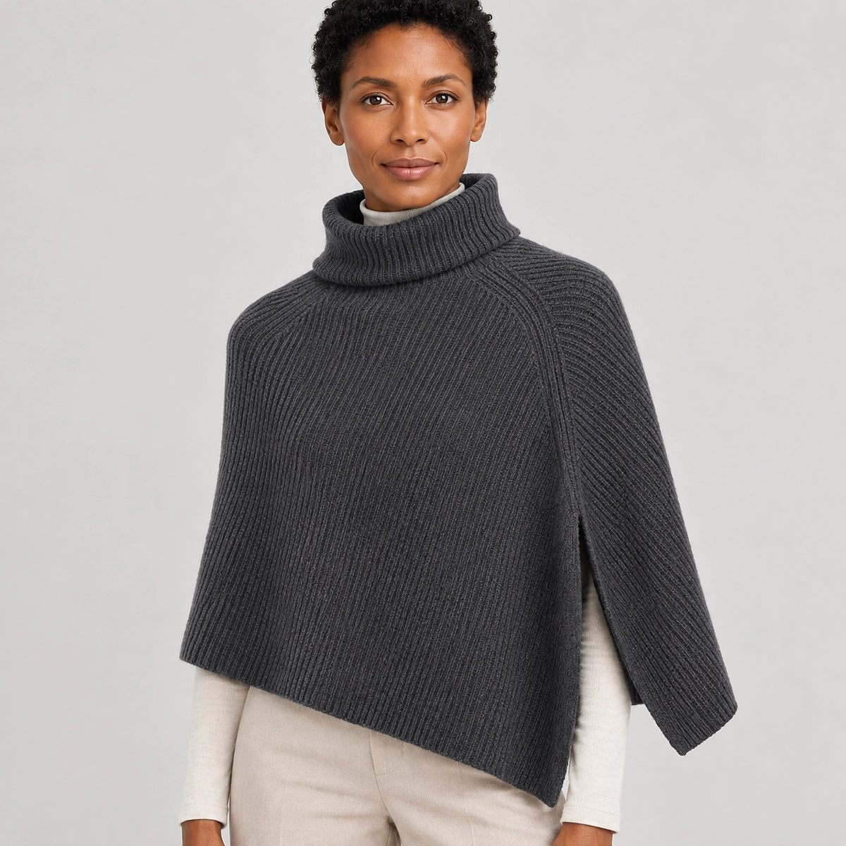 Hobart Wool Poncho — Dark Gray (apparel detail)