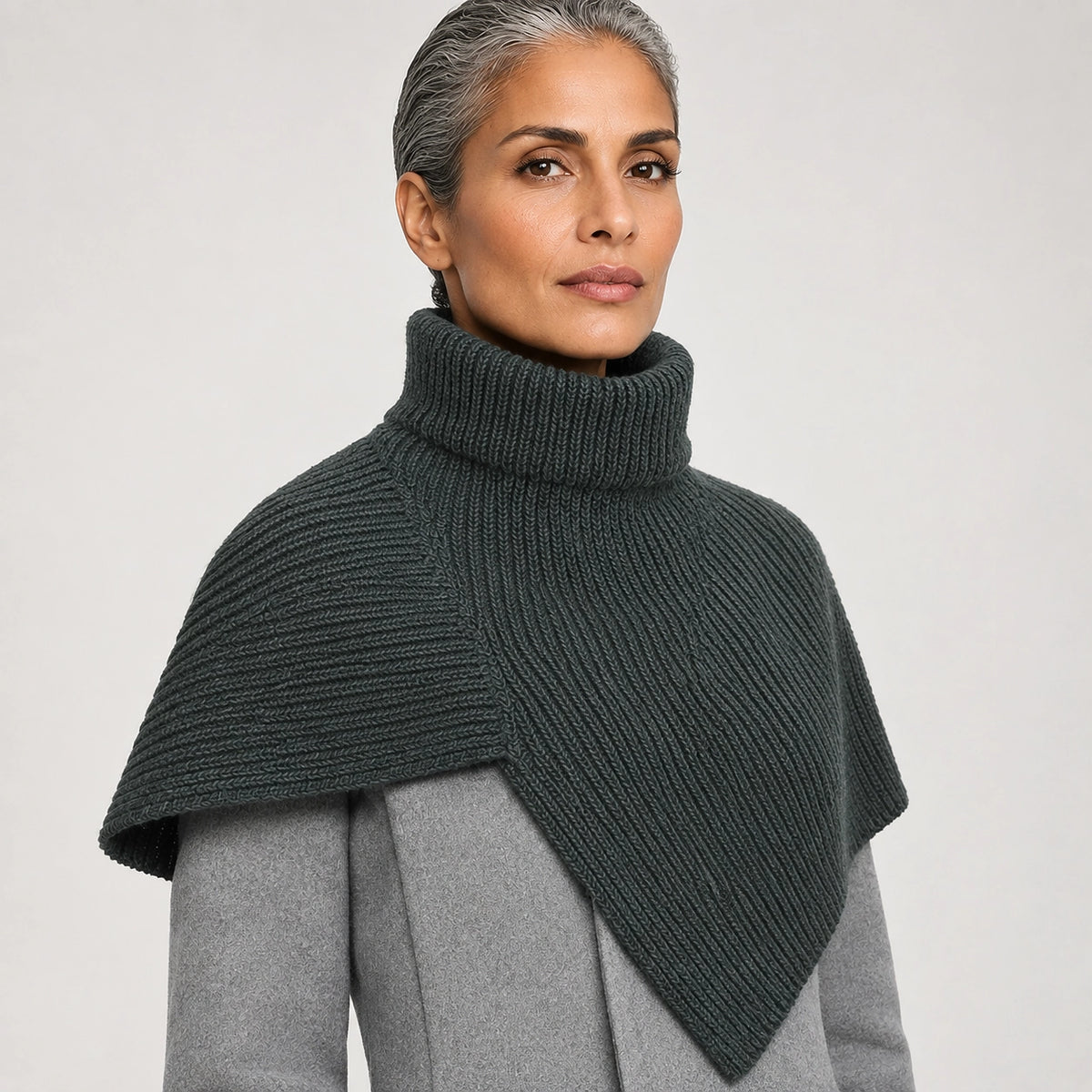 Belvara Ribbed Knit Wrap — Dark Gray (apparel detail)
