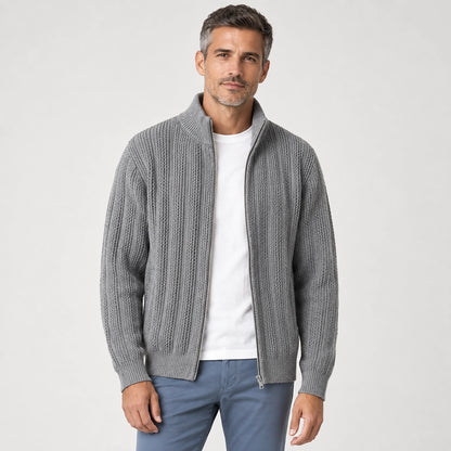 Daxton Ribbed Knit Cardigan — Dark Gray (apparel front)