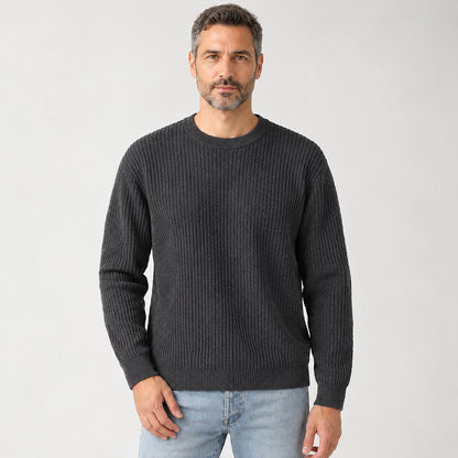 Harlen Ribbed Crewneck Sweater — Dark Gray (apparel front)
