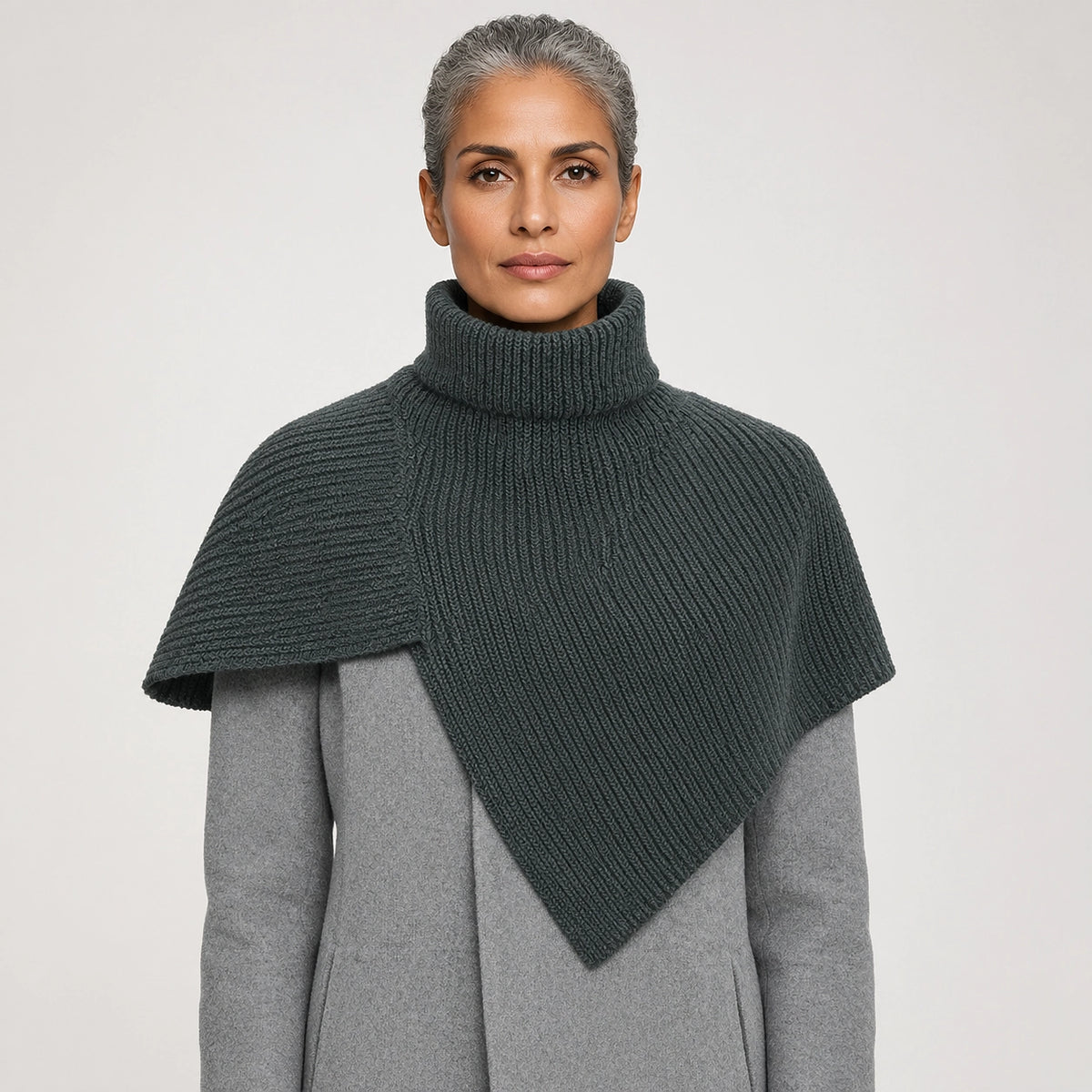 Belvara Ribbed Knit Wrap — Dark Gray (apparel front)