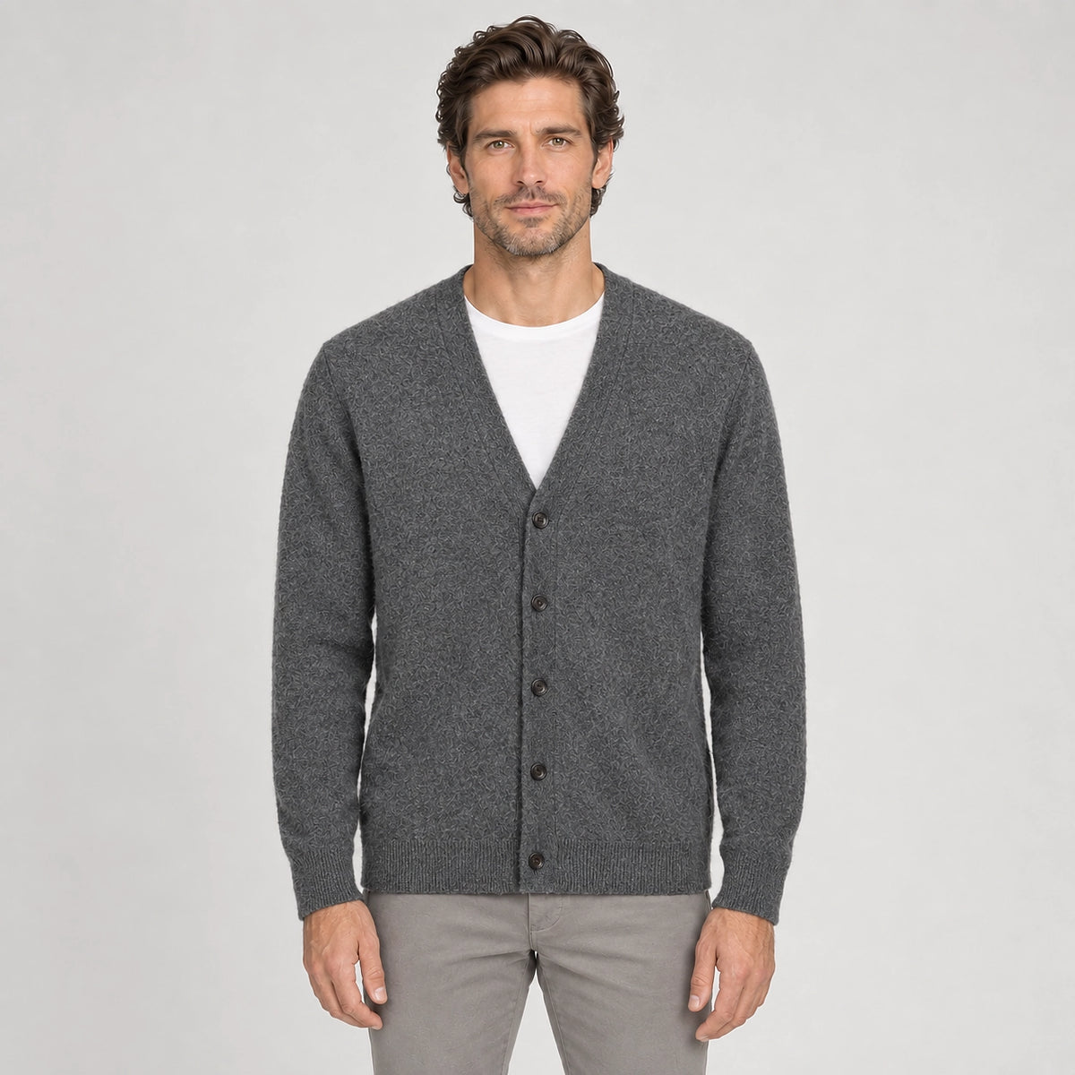 Dalven Wool Blend Cardigan — Dark Gray (apparel front)