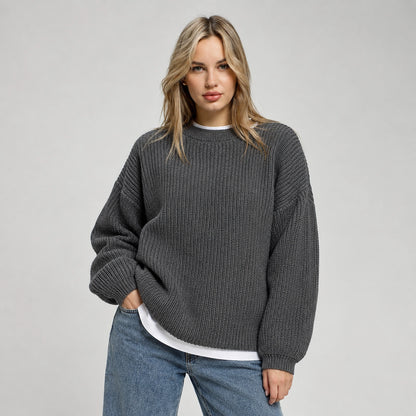 Brynn Ribbed Knit Sweater — Dark Gray (apparel front)