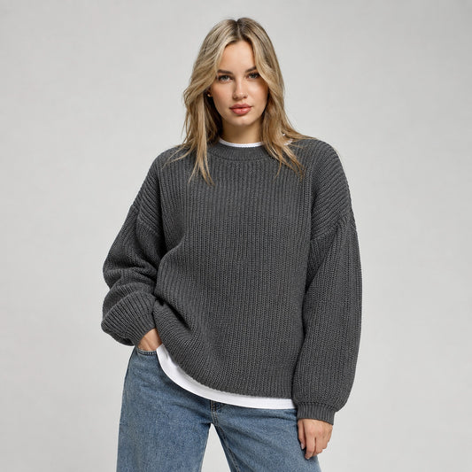 Brynn Ribbed Knit Sweater — Dark Gray (apparel front)