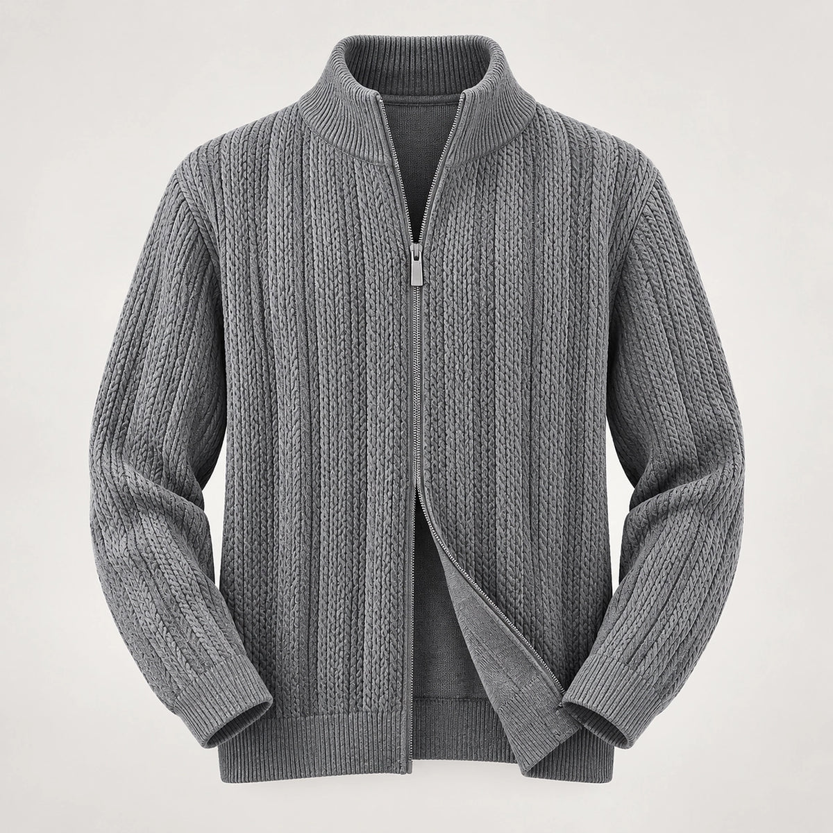 Daxton Ribbed Knit Cardigan — Dark Gray (apparel solo)