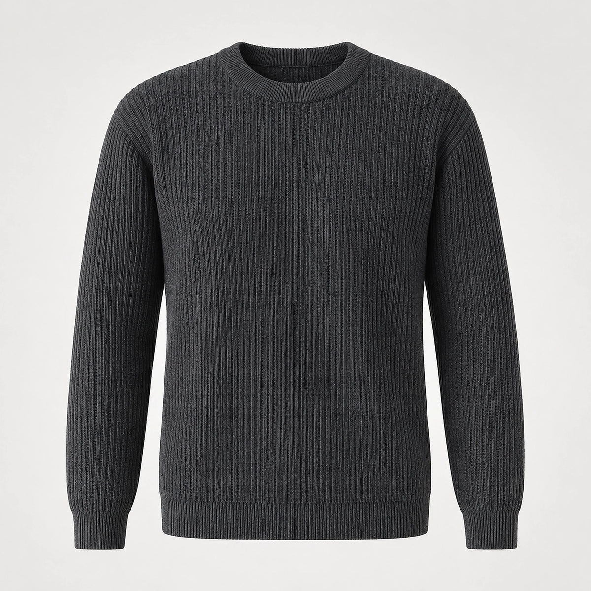 Harlen Ribbed Crewneck Sweater — Dark Gray (apparel solo)