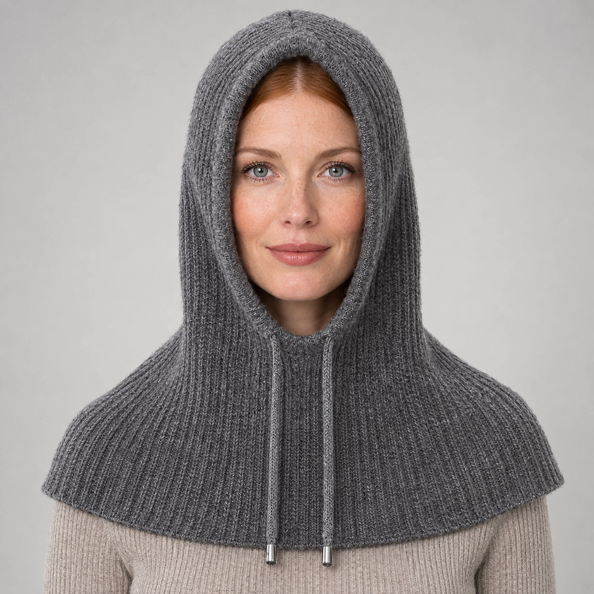 Brynn Wool Blend Balaclava Hood — Dark Gray (headwear model front)