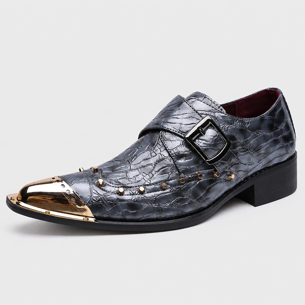 Brixton Leather Monk Strap Loafers — Dark Gray (studio solo)