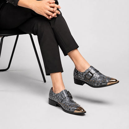 Brixton Leather Monk Strap Loafers — Dark Gray (studio with model)