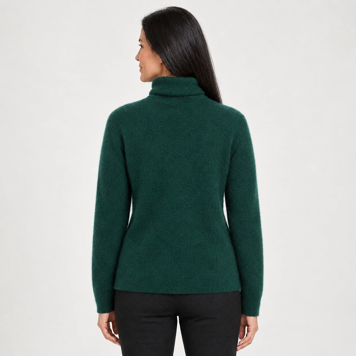 Halomi Cashmere Turtleneck Sweater — Dark Green (apparel back)