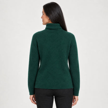Halomi Cashmere Turtleneck Sweater — Dark Green (apparel back)