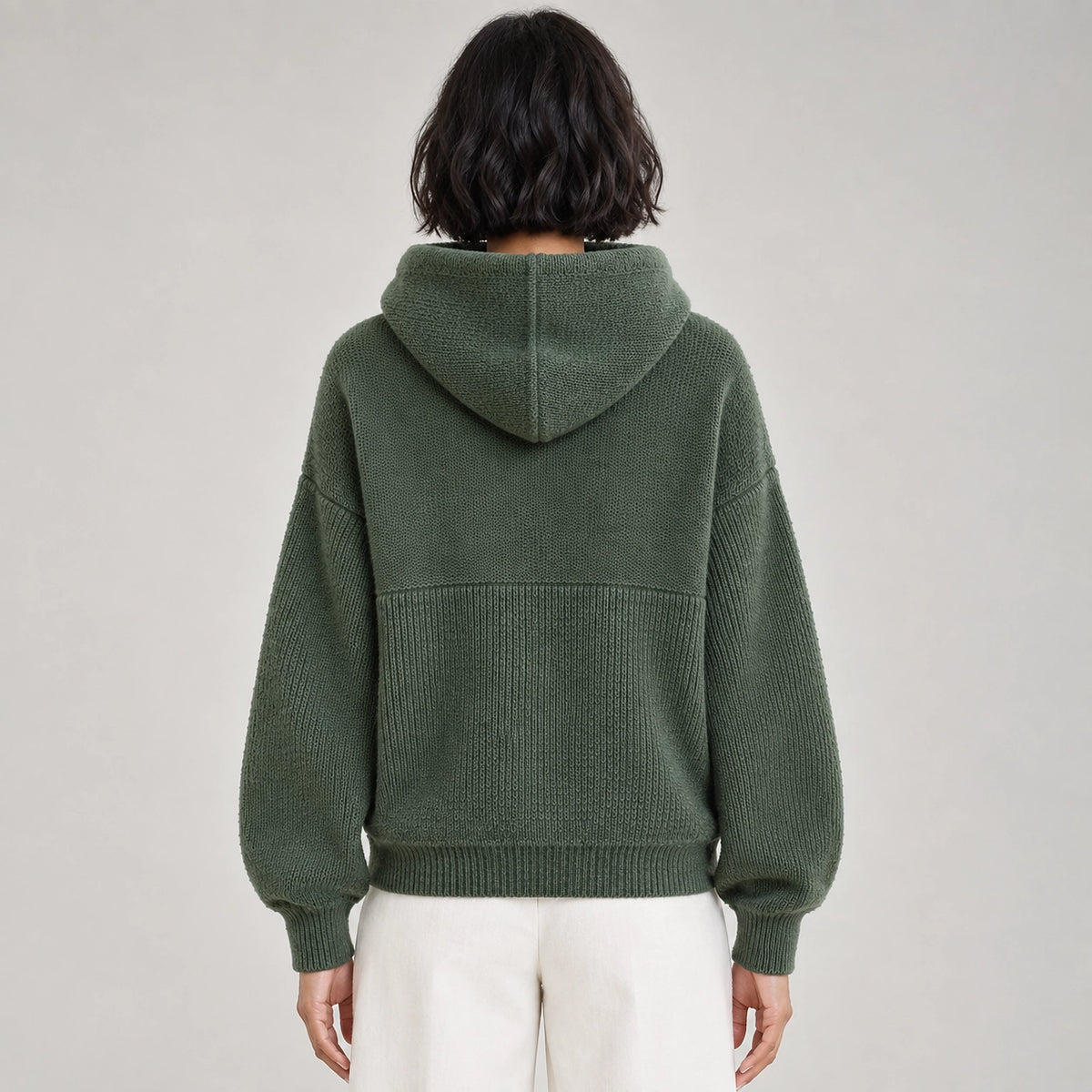 Delwyn Hooded Knit Sweater — Dark Green (apparel back)